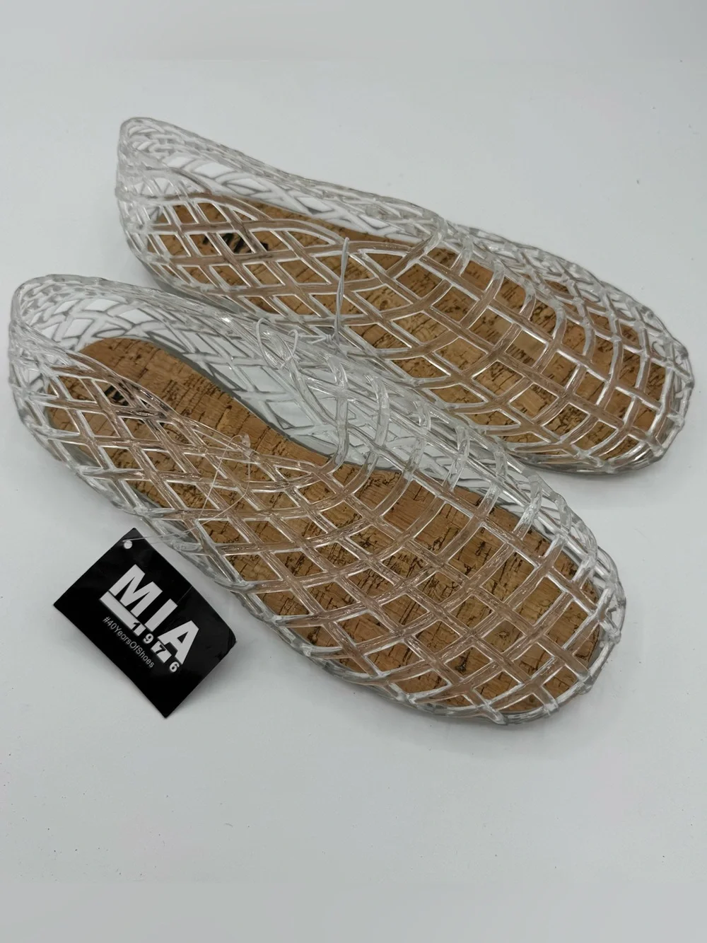 MIA DARLEENE Jelly Cage fisherman Flats Sandals Cork Insoles Shoes Size 8 Clear